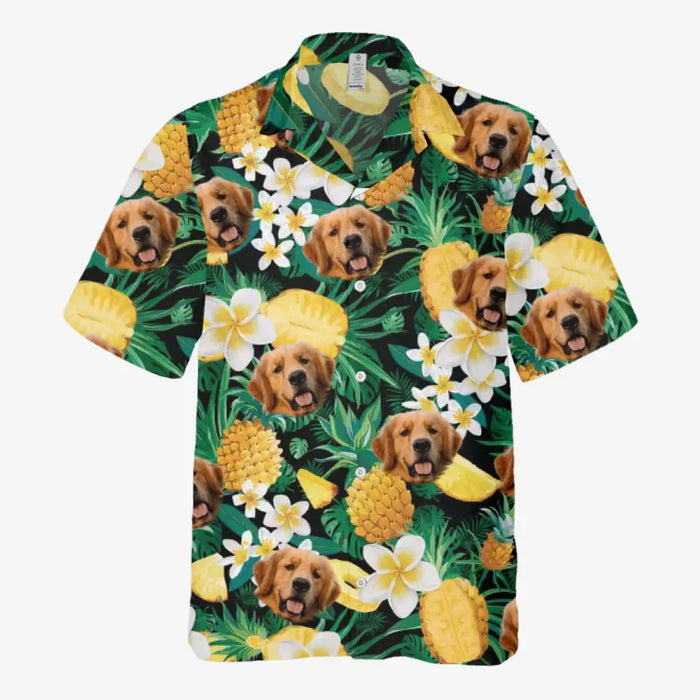 Custom Face Photo Upload Hawaiian Shirt, Hawaiian Shirt for Men, Tropical Pineapple Dog Hawaiian Shirt
