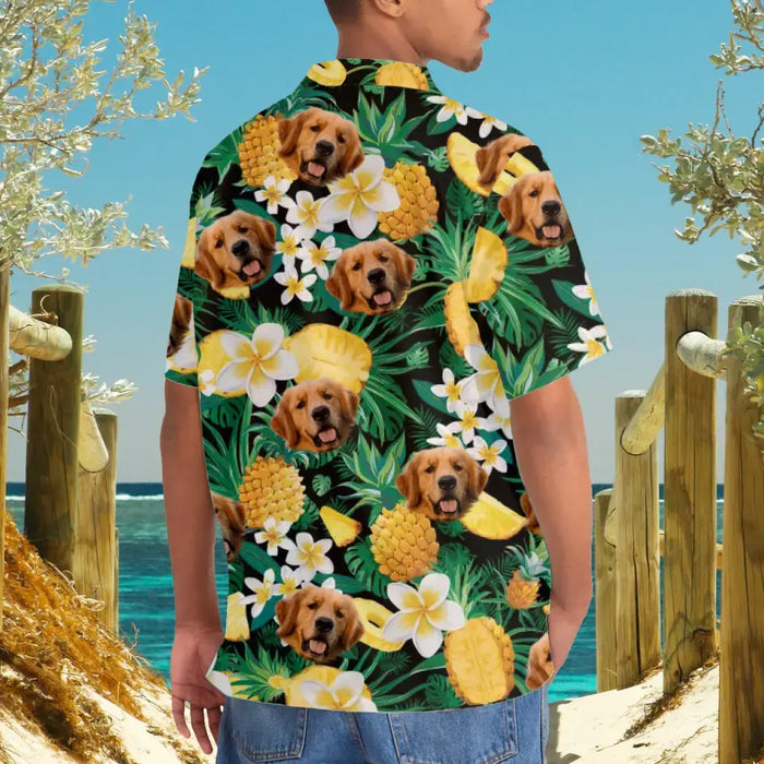 Custom Face Photo Upload Hawaiian Shirt, Hawaiian Shirt for Men, Tropical Pineapple Dog Hawaiian Shirt