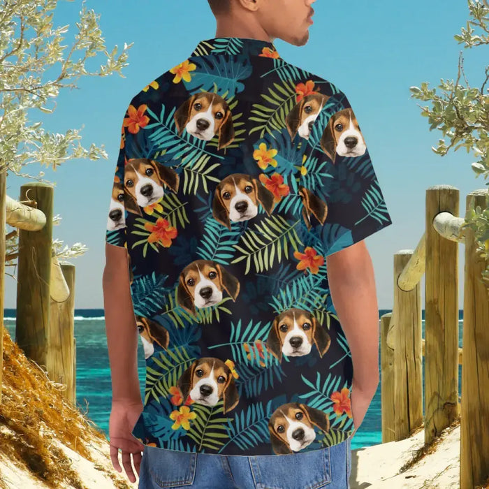 Custom Face Photo Upload Hawaiian Shirt, Hawaiian Shirt for Men, Tropical Palm Leaves Dog Hawaiian Shirt