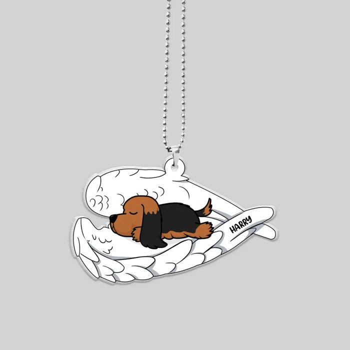 Dog Sleeping In Angel Wings - Personalized Gifts Custom Car Ornament For Loss of Pet, Dog Loss Sympathy Gifts