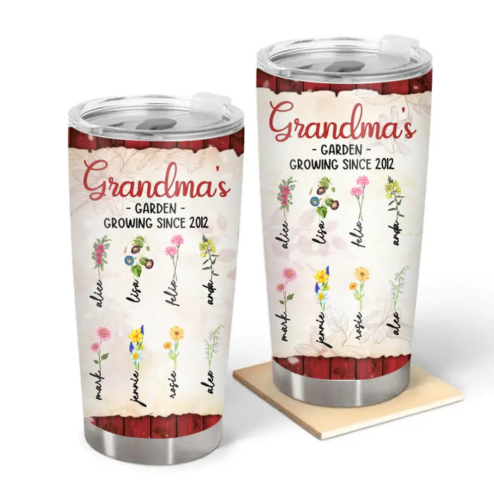 Grandma's Garden Growing Since - Personalized Grandma Tumbler with Grandkids Names, Gifts For Grandmother, Nana