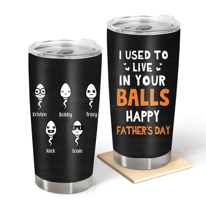I Used To Live In Your Balls, Happy Father's Day - Personalized Tumbler for Dad, Funny Gifts for Dad