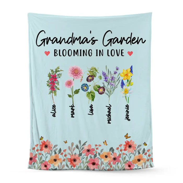 Grandma's Garden Blooming In Love - Personalized Gifts Custom Birth Month Flower Blanket For Grandma, Mom, Mother's Day Gifts