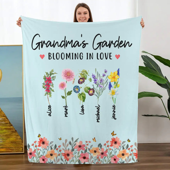 Grandma's Garden Blooming In Love - Personalized Gifts Custom Birth Month Flower Blanket For Grandma, Mom, Mother's Day Gifts