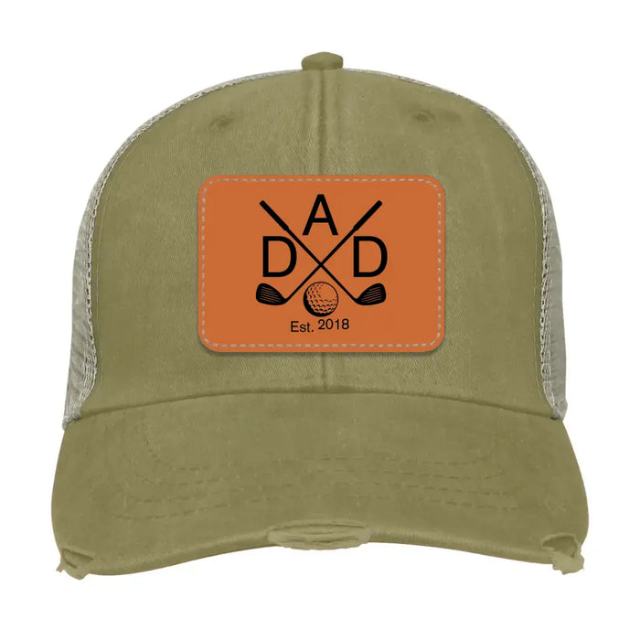 Personalized Golf Dad Est Hat, Golf Dad Est Hat, Gift for Dad Hat, Golf Dad Leather Patch Hat, Golf Dad Distressed Hat