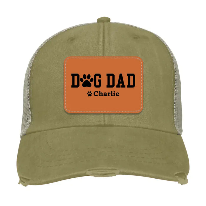 Personalized Dog Dad Hat, Custom Dog Dad Hat, Gift for Dad Hat, Dog Dad Leather Patch Hat, Dog Dad Distressed Hat