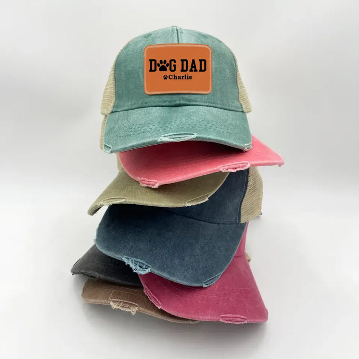 Personalized Dog Dad Hat, Custom Dog Dad Hat, Gift for Dad Hat, Dog Dad Leather Patch Hat, Dog Dad Distressed Hat