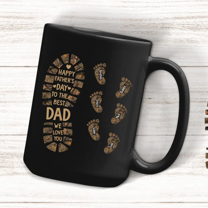 Happy Father's Day To The Best Dad We Love You - Personalized Father and Child Footprint Hunting Mug, Gift For Dad, Hunting Lovers