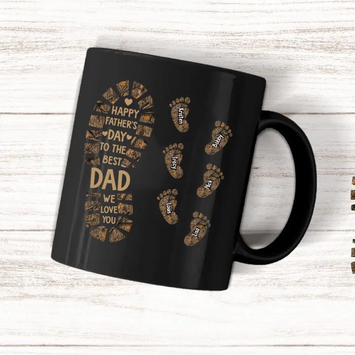 Happy Father's Day To The Best Dad We Love You - Personalized Father and Child Footprint Hunting Mug, Gift For Dad, Hunting Lovers