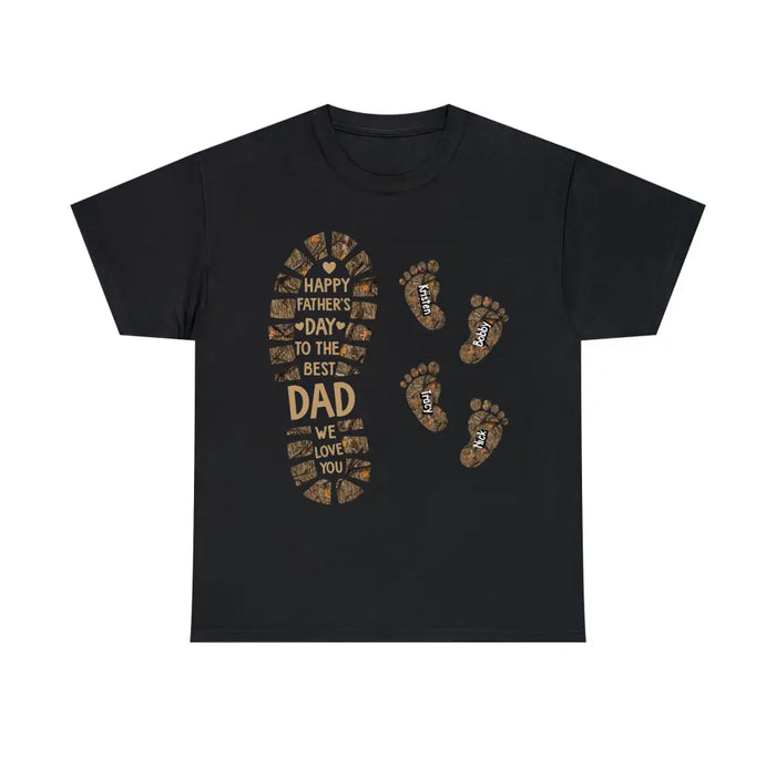 Happy Father's Day To The Best Dad We Love You - Personalized Father and Child Footprint Hunting Shirt, Gift For Dad, Hunting Lovers