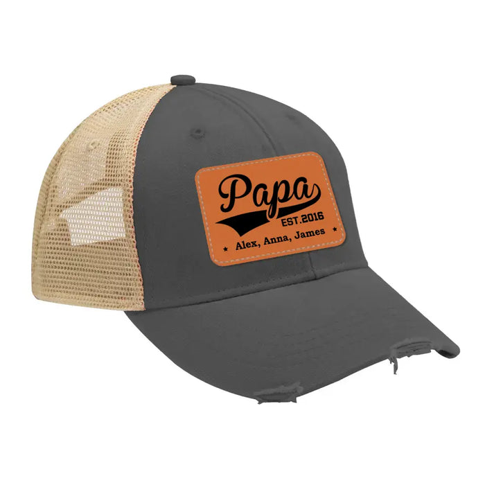 Personalized Papa Est Hat, Custom Papa Est with Children's Names Hat, Gift for Dad Hat, Papa Est Leather Patch Hat, Gifts for Dad Grandpa