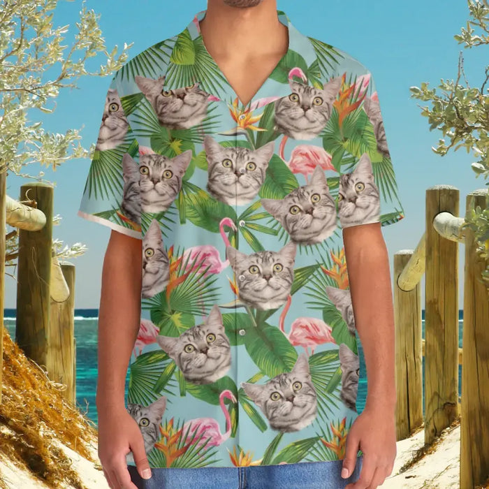 Personalized Hawaiian Shirt With Face, Custom Face Hawaiian Shirt For Man Woman, Custom Flamingo Tropical Aloha Unisex Hawaiian Shirt