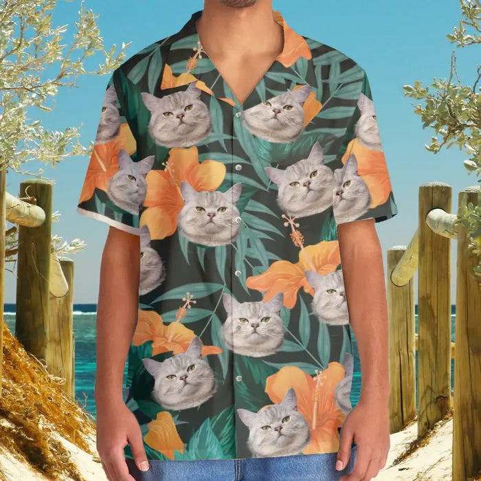 Personalized Hawaiian Shirt with Face, Custom Face Hawaiian Shirt for Man Woman, Custom Tropical Hibiscus Flower Unisex Hawaiian Shirt