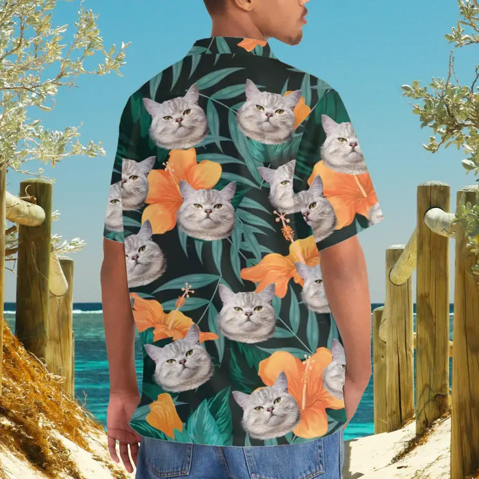Personalized Hawaiian Shirt with Face, Custom Face Hawaiian Shirt for Man Woman, Custom Tropical Hibiscus Flower Unisex Hawaiian Shirt