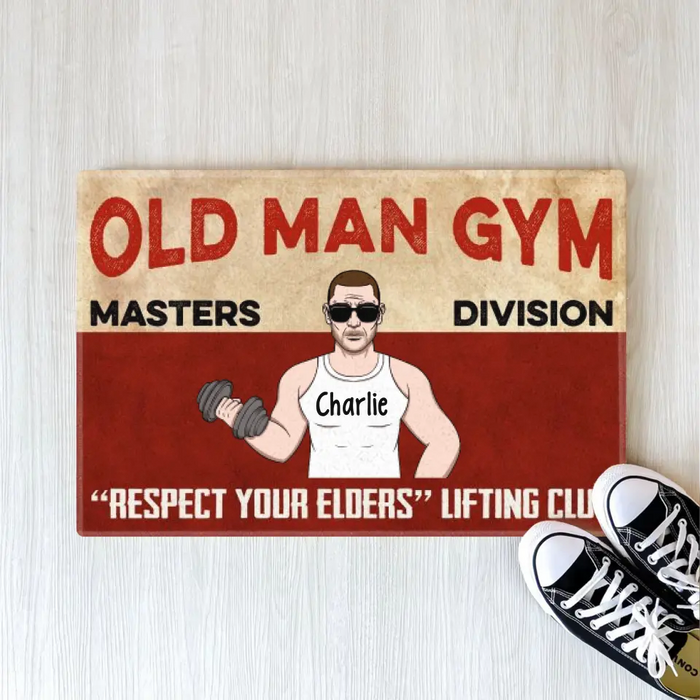 Old Man Gym Masters Division - Personalized Gifts Custom Workout Doormat for Dad, Gym Lovers