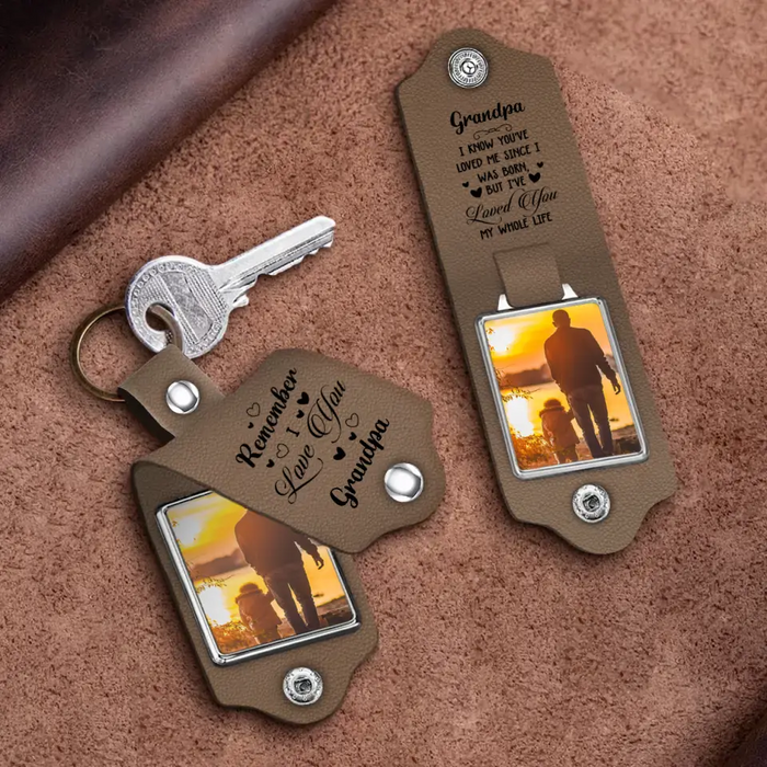 Remember I Love You Grandpa - Personalized Photo Gifts Custom Leather Keychain, Gifts For Grandpa, Father's Day Gift