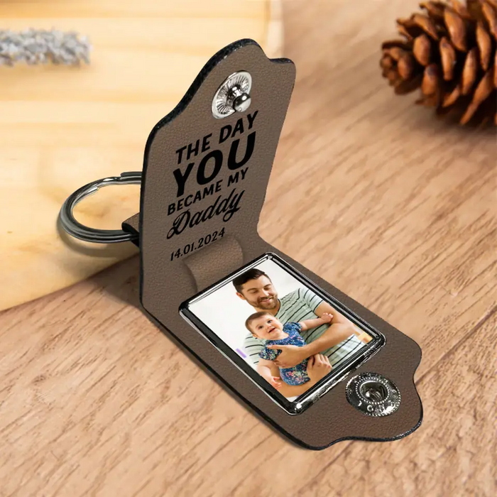 The Day You Became My Daddy - Personalized Photo Gifts Custom Leather Keychain, Gifts For Dad, Father's Day Gift