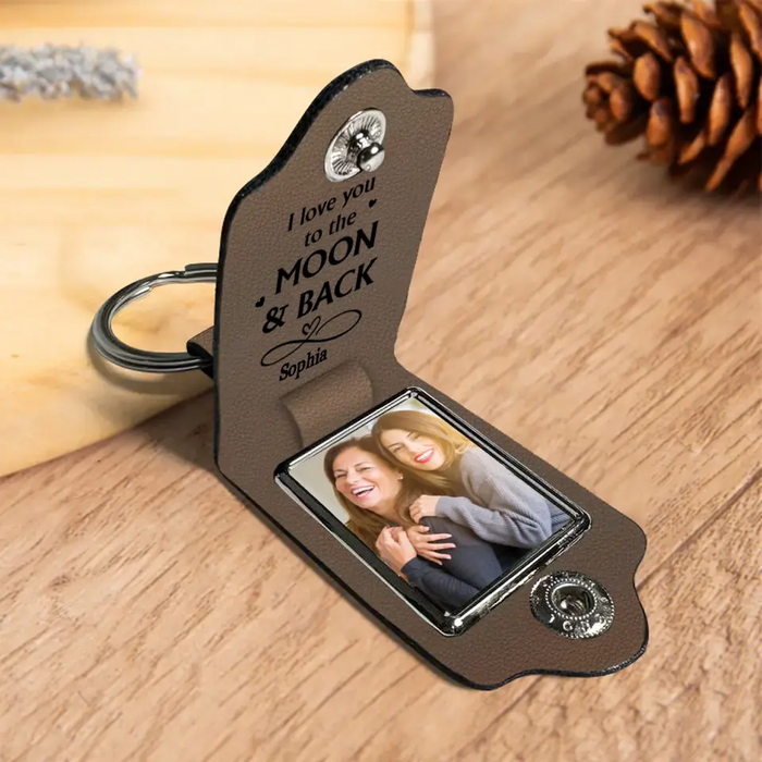 I Love You To The Moon & Back -  Personalized Photo Gifts Custom Leather Keychain, Gifts For Grandpa, Grandma, Mom, Dad