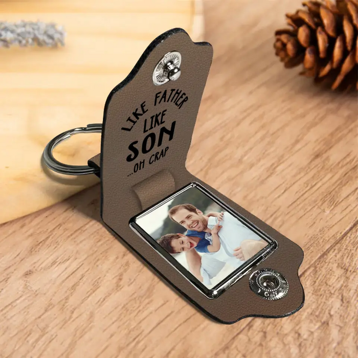 Like Father Like Son Oh Crap -  Personalized Photo Gifts Custom Leather Keychain, Gifts For Dad, Father's Day Gift
