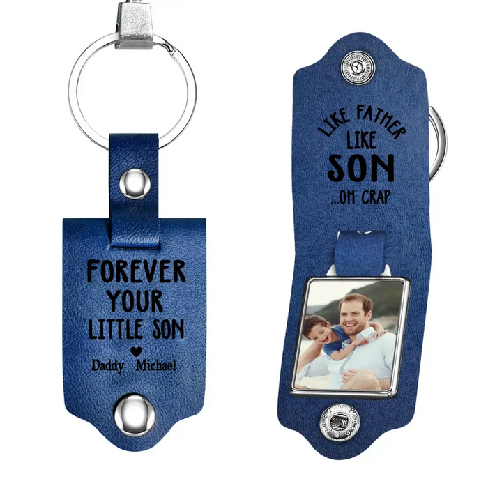 Like Father Like Son Oh Crap -  Personalized Photo Gifts Custom Leather Keychain, Gifts For Dad, Father's Day Gift