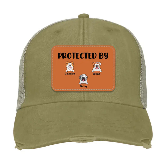 Personalized Protected By Dogs Hat, Custom Dog Dad Hat, Gift for Dad Hat, Dog Dad Leather Patch Hat, Dog Dad Distressed Hat