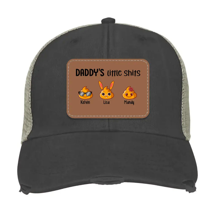 Daddy's Little Shits - Personalized Dad Hat With Kid Names, Custom Hat, Gift for Dad Hat, Leather Patch Hat