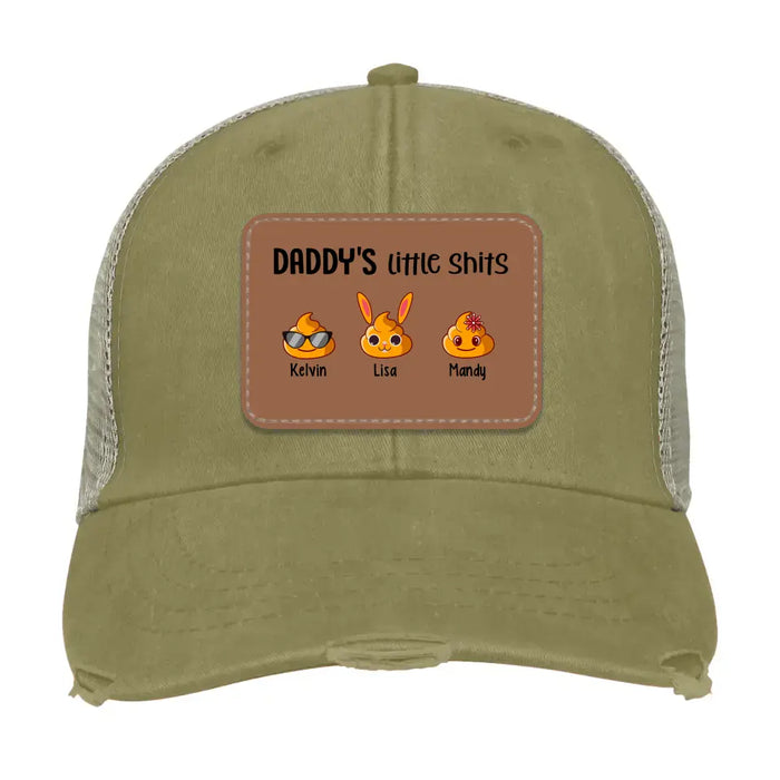 Daddy's Little Shits - Personalized Dad Hat With Kid Names, Custom Hat, Gift for Dad Hat, Leather Patch Hat