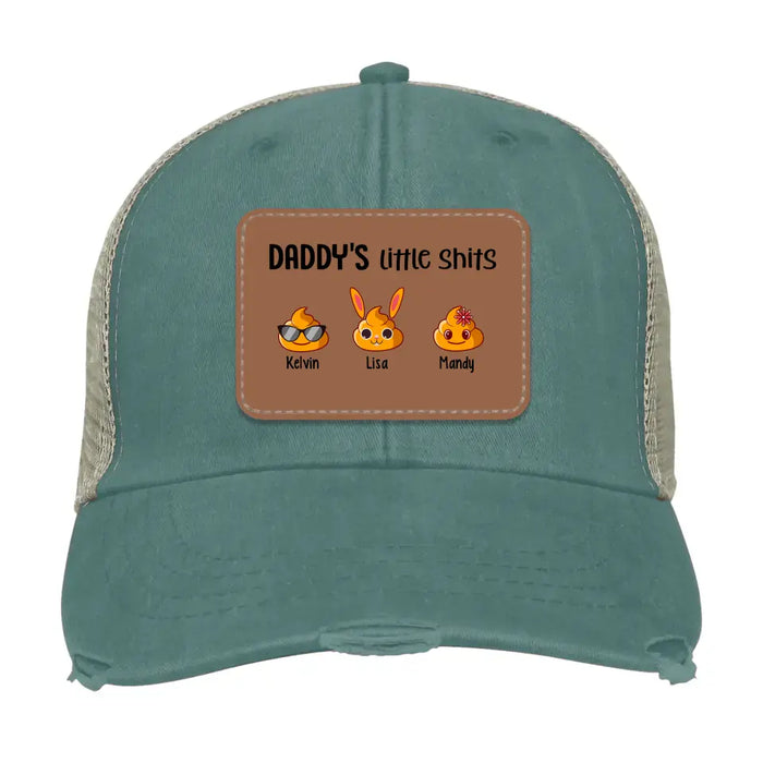 Daddy's Little Shits - Personalized Dad Hat With Kid Names, Custom Hat, Gift for Dad Hat, Leather Patch Hat