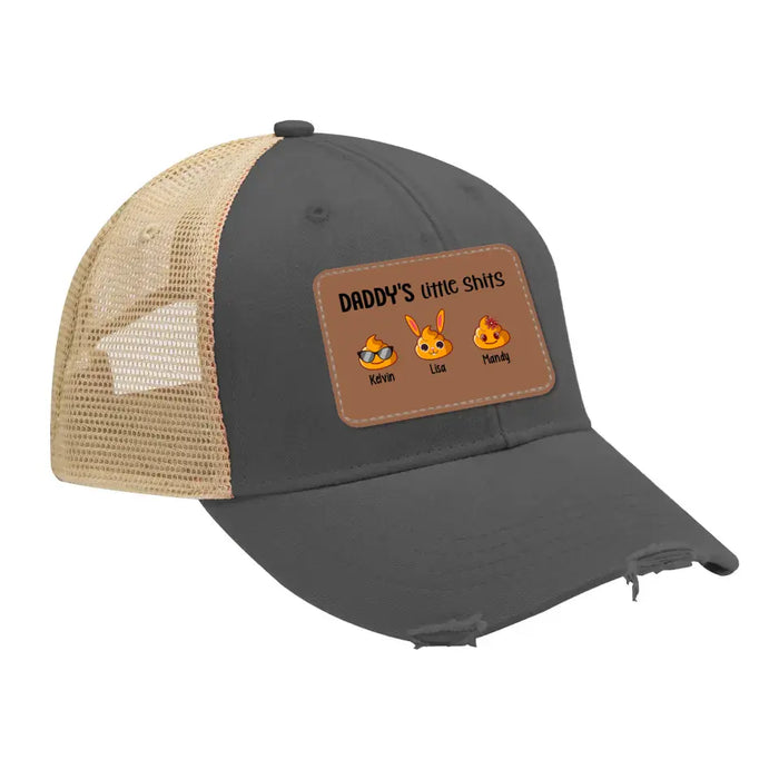 Daddy's Little Shits - Personalized Dad Hat With Kid Names, Custom Hat, Gift for Dad Hat, Leather Patch Hat