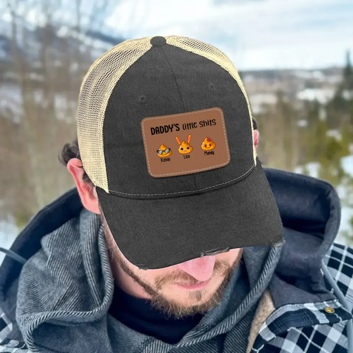 Daddy's Little Shits - Personalized Dad Hat With Kid Names, Custom Hat, Gift for Dad Hat, Leather Patch Hat