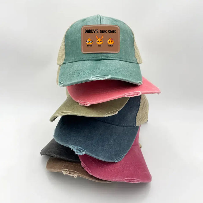 Daddy's Little Shits - Personalized Dad Hat With Kid Names, Custom Hat, Gift for Dad Hat, Leather Patch Hat