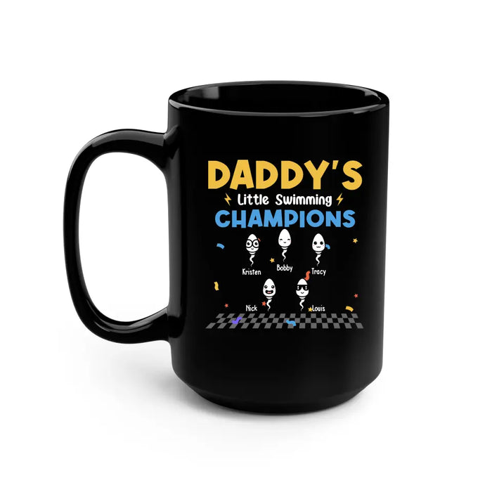 Daddy's Little Swimming Champions with Kids Names - Personalized Dad Mug, Custom Funny Mug, Gift For Dad