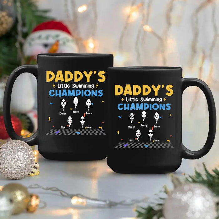 Daddy's Little Swimming Champions with Kids Names - Personalized Dad Mug, Custom Funny Mug, Gift For Dad