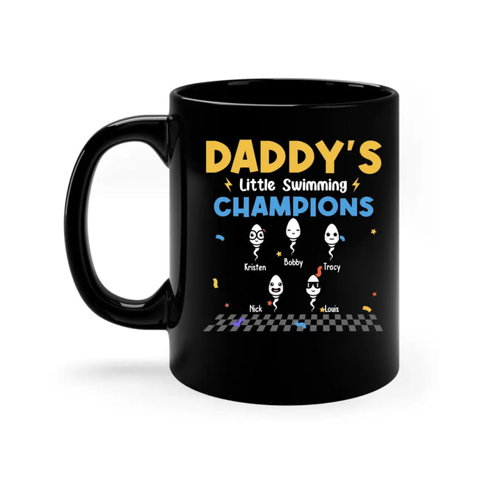 Daddy's Little Swimming Champions with Kids Names - Personalized Dad Mug, Custom Funny Mug, Gift For Dad