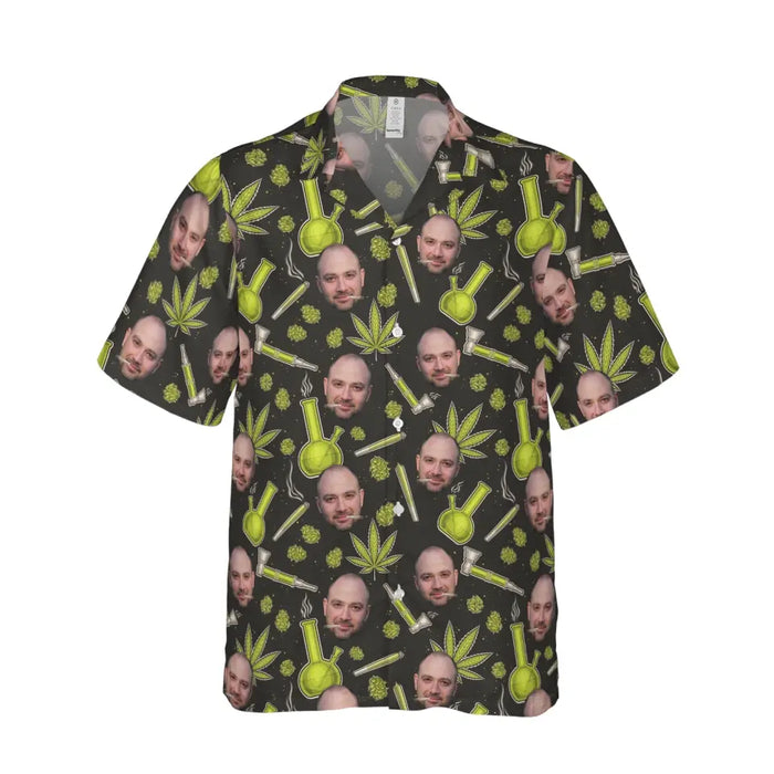 Personalized Face Photo Upload Hawaiian Shirt, Hawaiian Shirt for Men, Gift for Dad, Cannabis Lovers