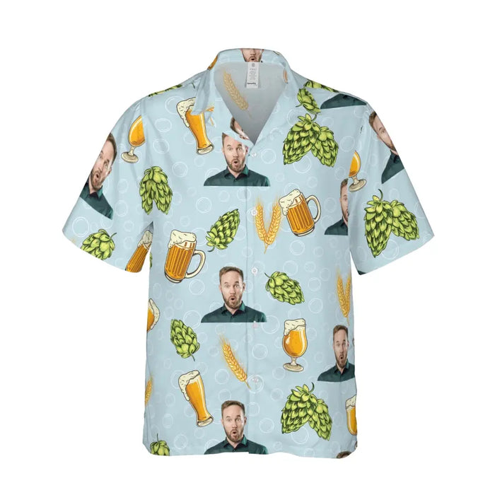 Personalized Face Photo Upload Hawaiian Shirt, Hawaiian Shirt for Men, Gift for Dad, Beer Lovers