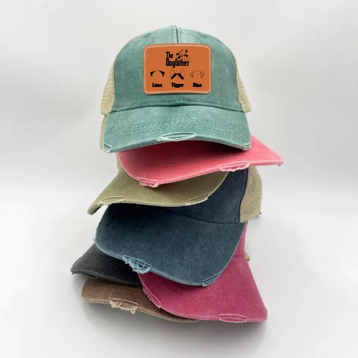 Personalized The Dog Father Hat, Custom Dog Dad Hat, Gift for Dad Hat, Dog Dad Leather Patch Hat, Dog Dad Distressed Hat