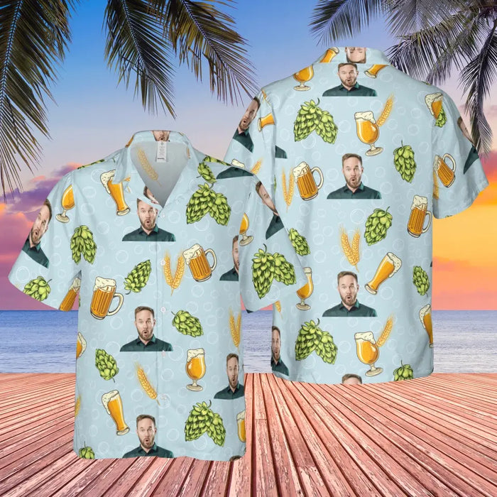 Personalized Face Photo Upload Hawaiian Shirt, Hawaiian Shirt for Men, Gift for Dad, Beer Lovers