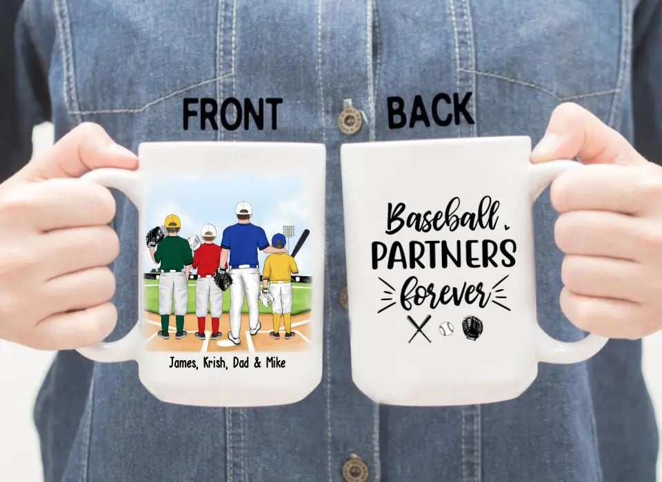 Baseball Partners Forever - Personalized Father and Kids Mug, Gift For Dad, Baseball Lovers