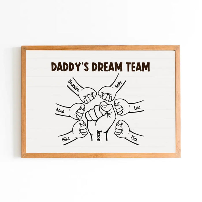 Daddy's Dream Team With Kids Names - Personalized Dad Punching Hands Poster, Gift for Dad