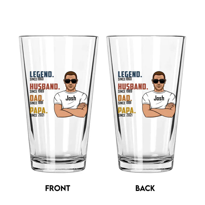 Legend Husband Dad Papa Since - Personalized DAD Established 16oz Glass Cup, Gift for Father Grandpa, Drinking Lovers