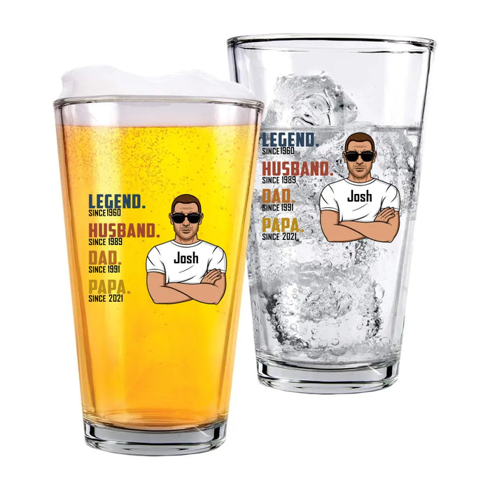 Legend Husband Dad Papa Since - Personalized DAD Established 16oz Glass Cup, Gift for Father Grandpa, Drinking Lovers