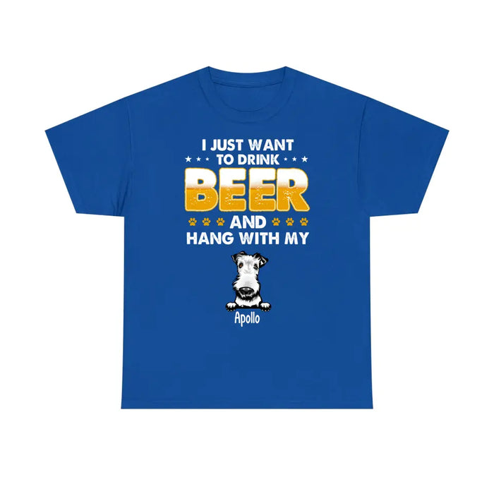 Personalized Shirt, I Just Want to Drink Beer and Hang Out with My Pets, Gift for Dog and Cat Lovers