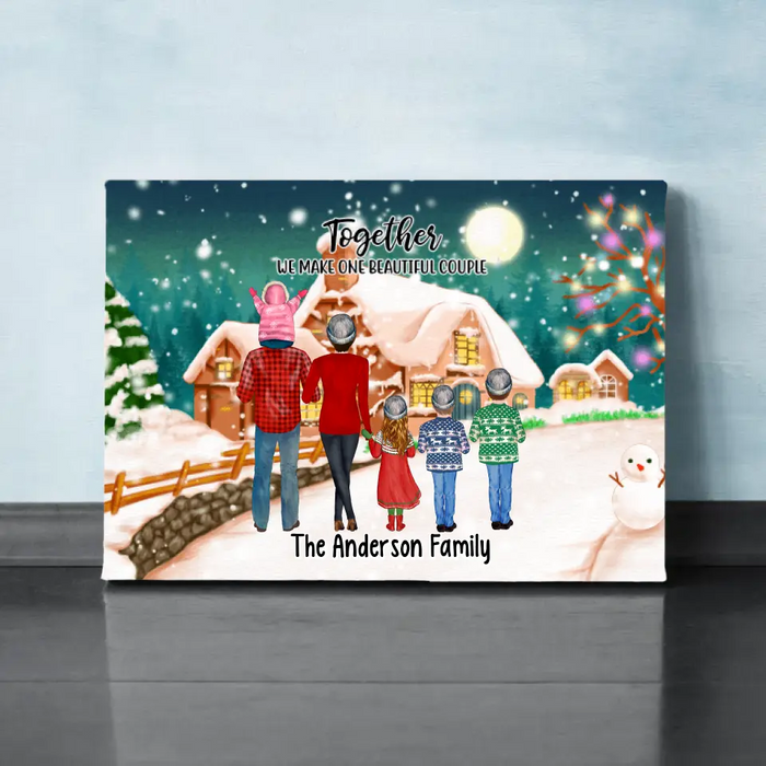 Personalized Landscape Canvas, Christmas Family Standing, Christmas Gift For Family