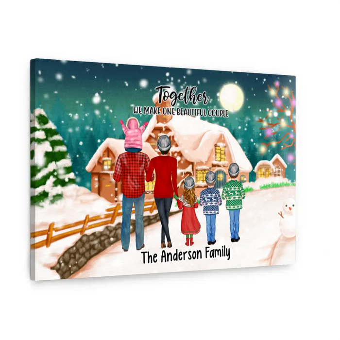 Personalized Landscape Canvas, Christmas Family Standing, Christmas Gift For Family