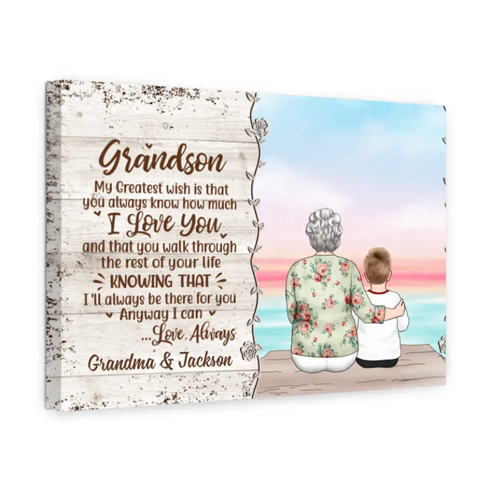 Personalized Canvas, To My Grandson, Grandma And Grandson Sitting, Christmas Gift For Grandson