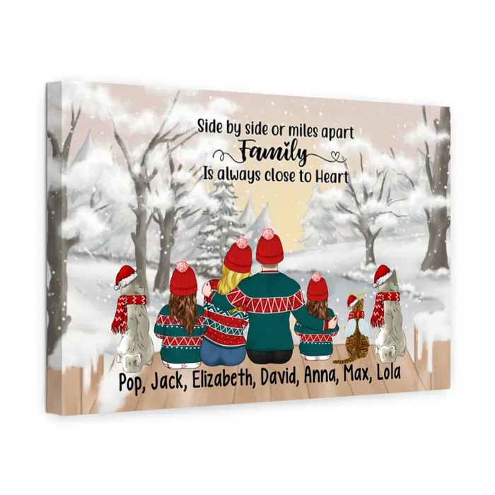 Personalized Canvas, Family Sitting Together In Winter, Christmas Gift For Whole Family