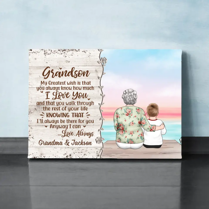 Personalized Canvas, To My Grandson, Grandma And Grandson Sitting, Christmas Gift For Grandson