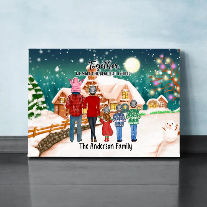 Personalized Landscape Canvas, Christmas Family Standing, Christmas Gift For Family