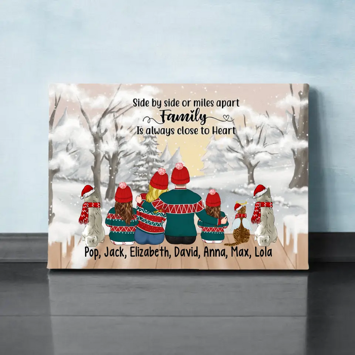 Personalized Canvas, Family Sitting Together In Winter, Christmas Gift For Whole Family